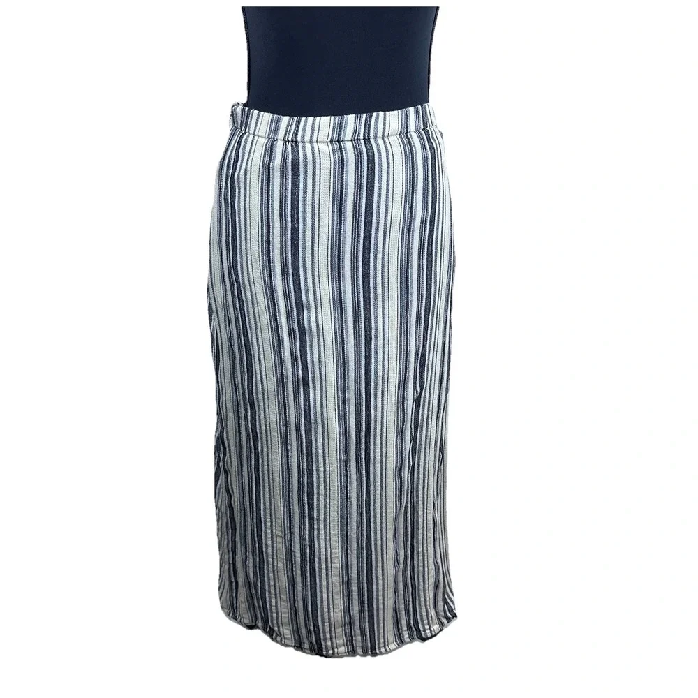 BCBGMAXAZRIA Women's XS Boho Flowy‎ Striped Tie Front Midi Skirt Resort Vacation